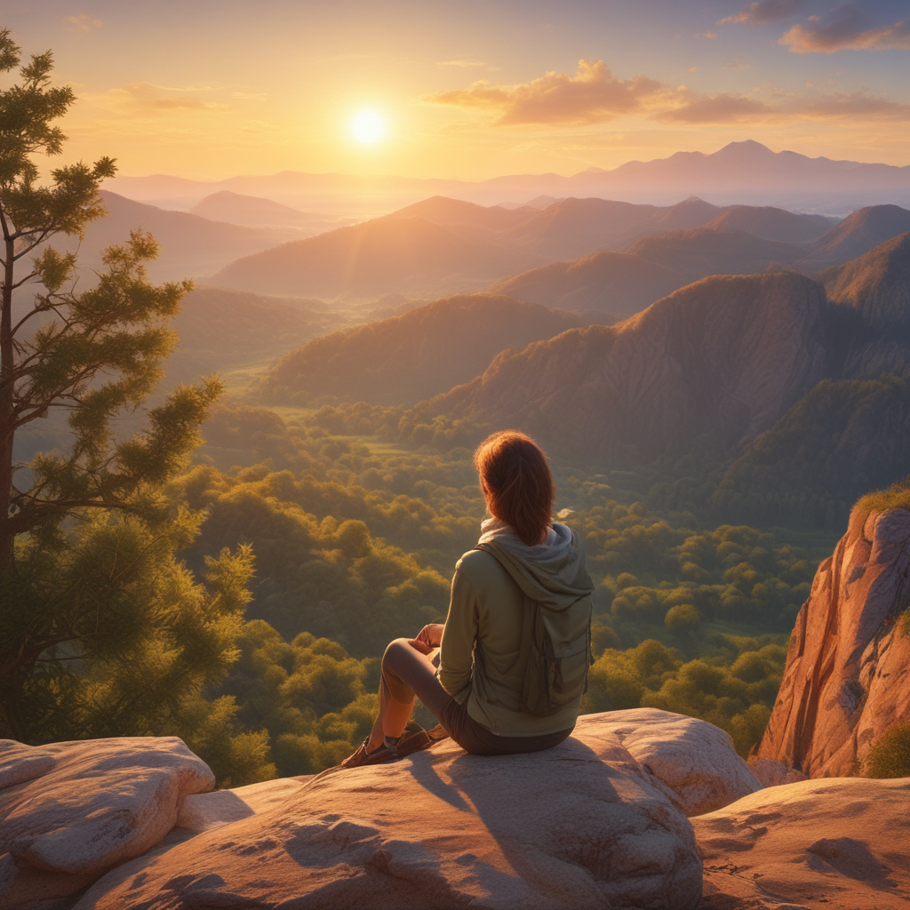 Relaxed traveler enjoying decision fatigue travel experience on scenic mountain