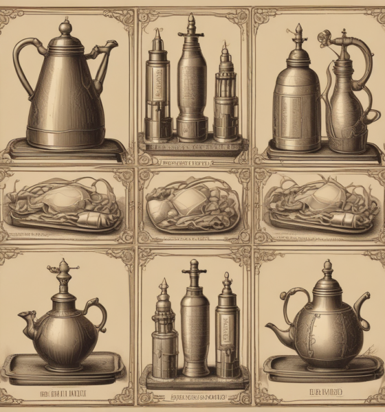 Vintage illustration of famous accidental inventions including rubber gloves and