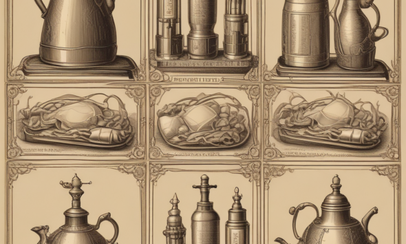 Vintage illustration of famous accidental inventions including rubber gloves and