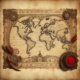 Vintage world map showing historical border changes with treaties and