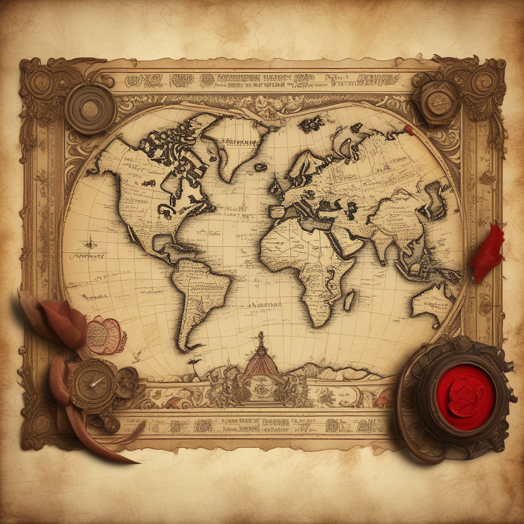 Vintage world map showing historical border changes with treaties and